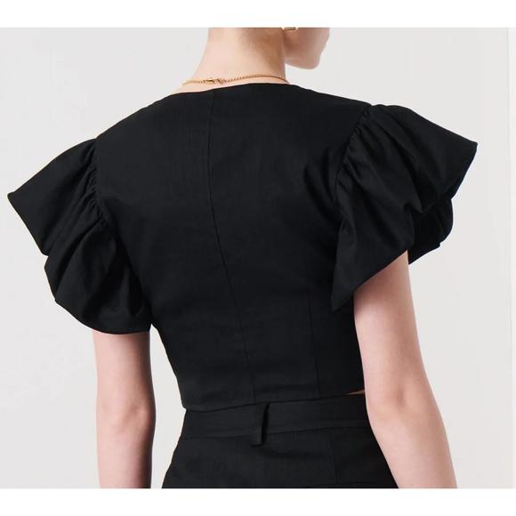 NEW DEREK LAM 10 CROSBY genna balloon sleeve bustier top in black - Picture 3 of 3